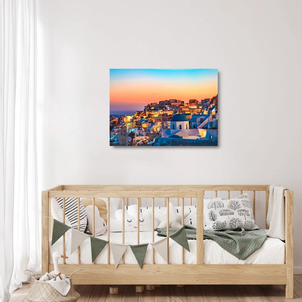 Sklenený obraz - Santorini pri zotmení (70x50 cm)