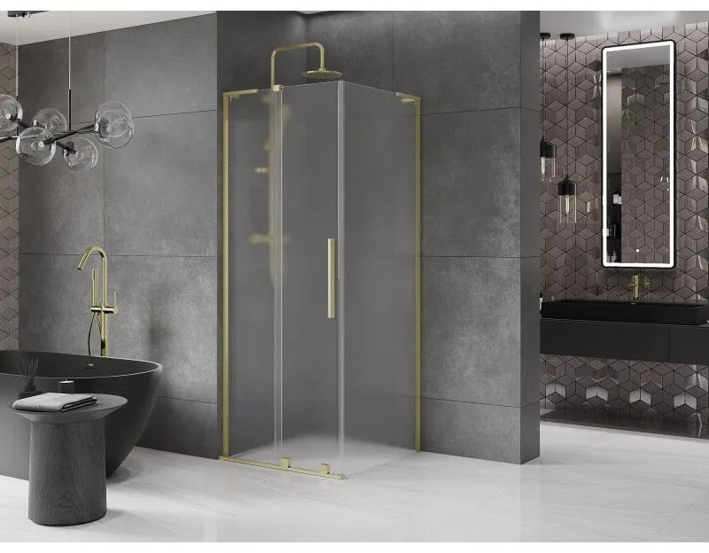 Mexen Velar L, sprchový kút s posuvnými dverami 120 x 120 cm, 8mm sklo námraza, zlatá matná, 871-120-120-33-55