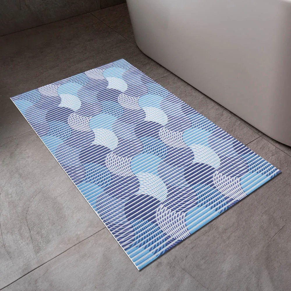 Kúpeľňová penová rohož / predložka PRO-035 Modro-biele vlnky - metráž šírka 65 cm