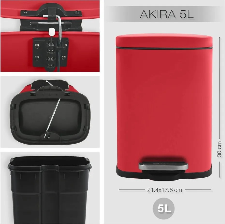 Červený nášľapný oceľový odpadkový kôš 5 l Akira – Spirella