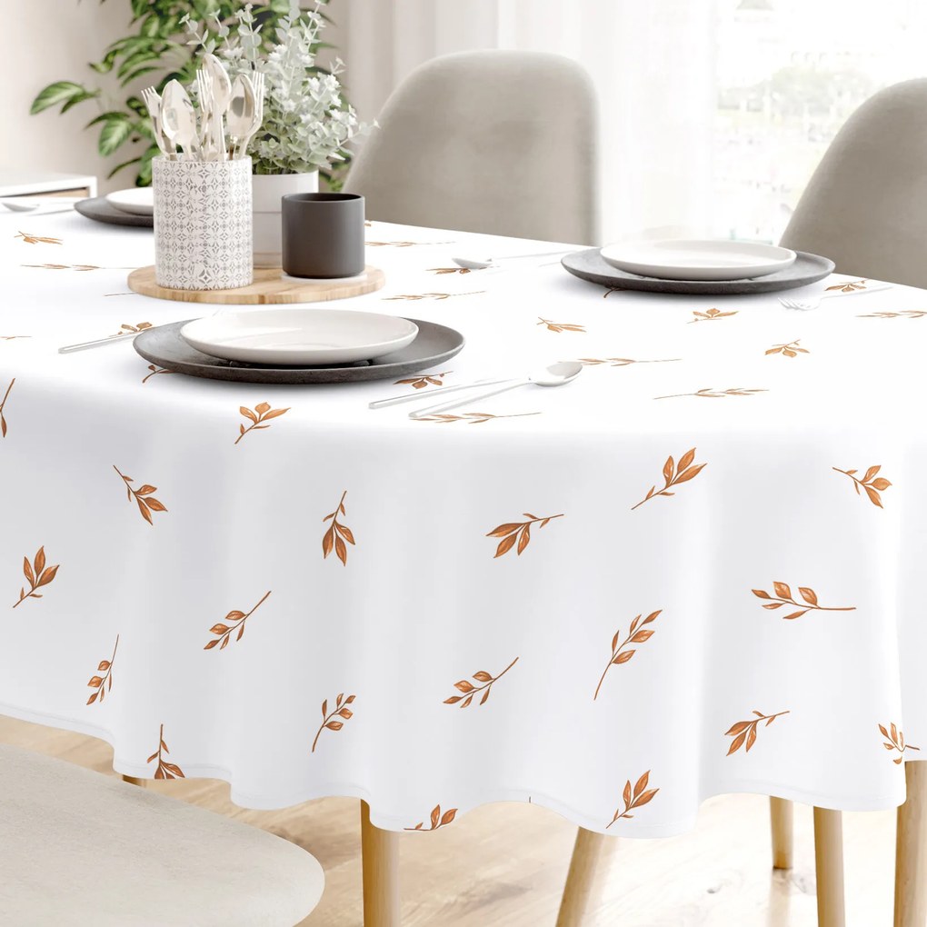 Goldea oválny obrus 100% bavlnené plátno - hnedé jesenné lístky 120 x 200 cm