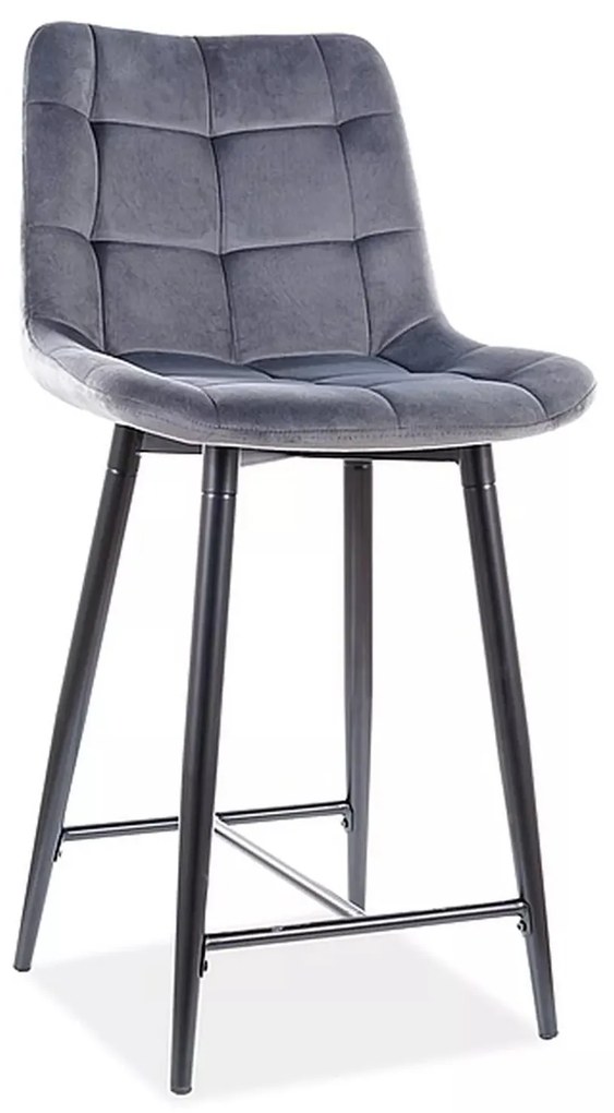 Zamatová barová stolička CHIC 90 cm sivá