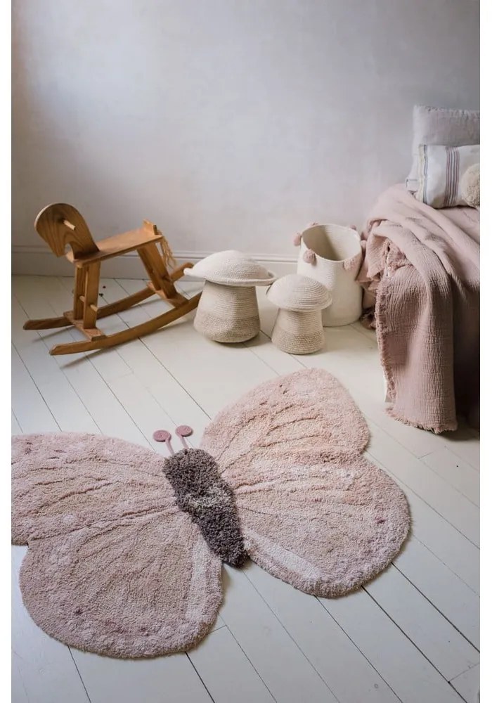 Svetloružovo-béžový prateľný ručne tkaný bavlnený detský koberec 90x120 cm Baby Butterfly – Lorena Canals