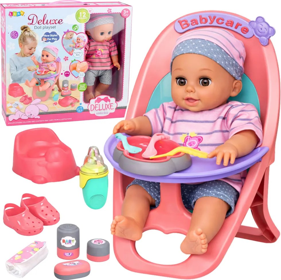 LEAN Toys Bábika Bobas – čurá, bľaboce, plače, hovorí, vydáva 12 zvukov, príslušenstvo, stolička