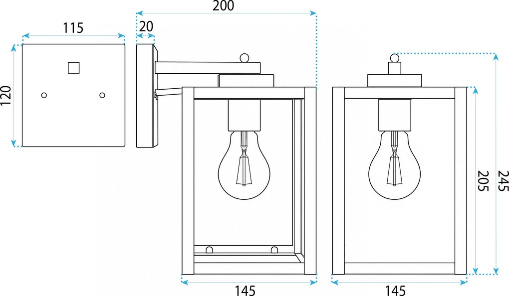 Toolight Toolight, JNH038-1G, vonkajšie nástenné svietidlo so sklenenými tabuľkami, 1× E27, IP44, čierna matná, OSW-56224