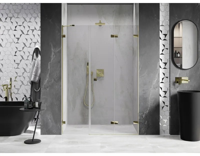 Mexen Lunar-F, pravé skladacie sprchové dvere 110 cm, číre sklo, zlatý profil, 836S-110-050-50-00-P