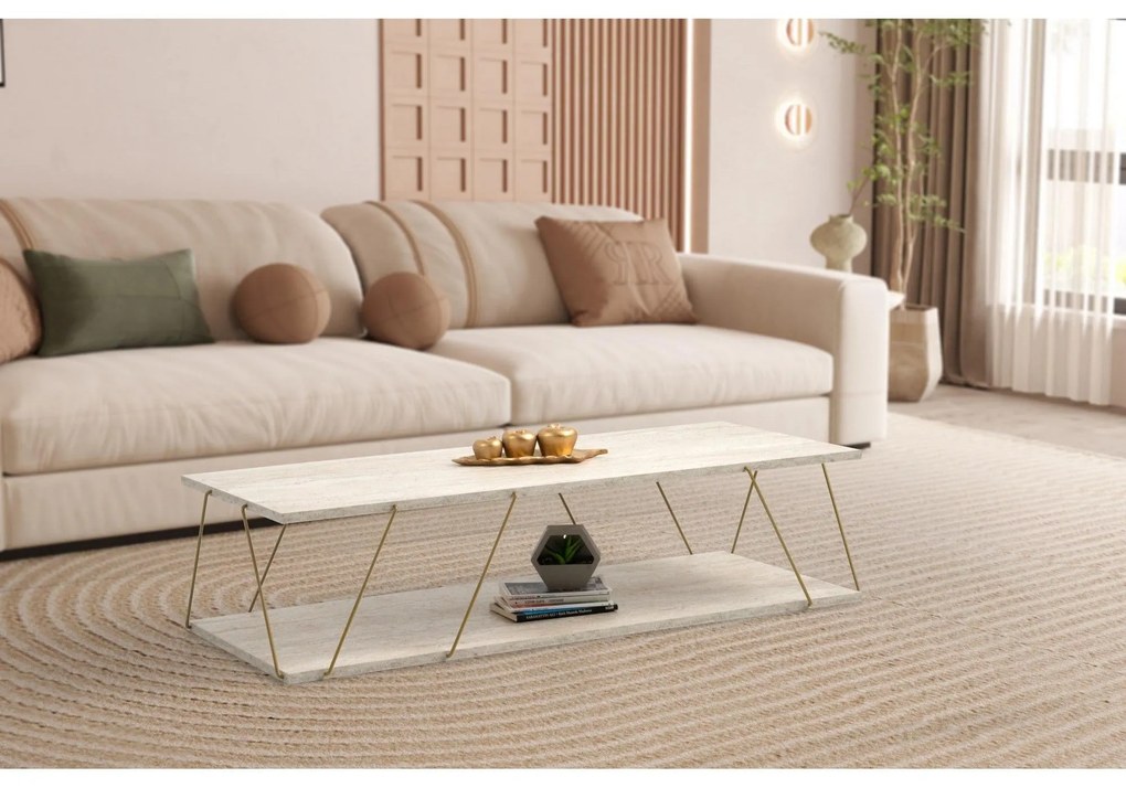 Konferenčný stôl Labranda - Gold, Travertine