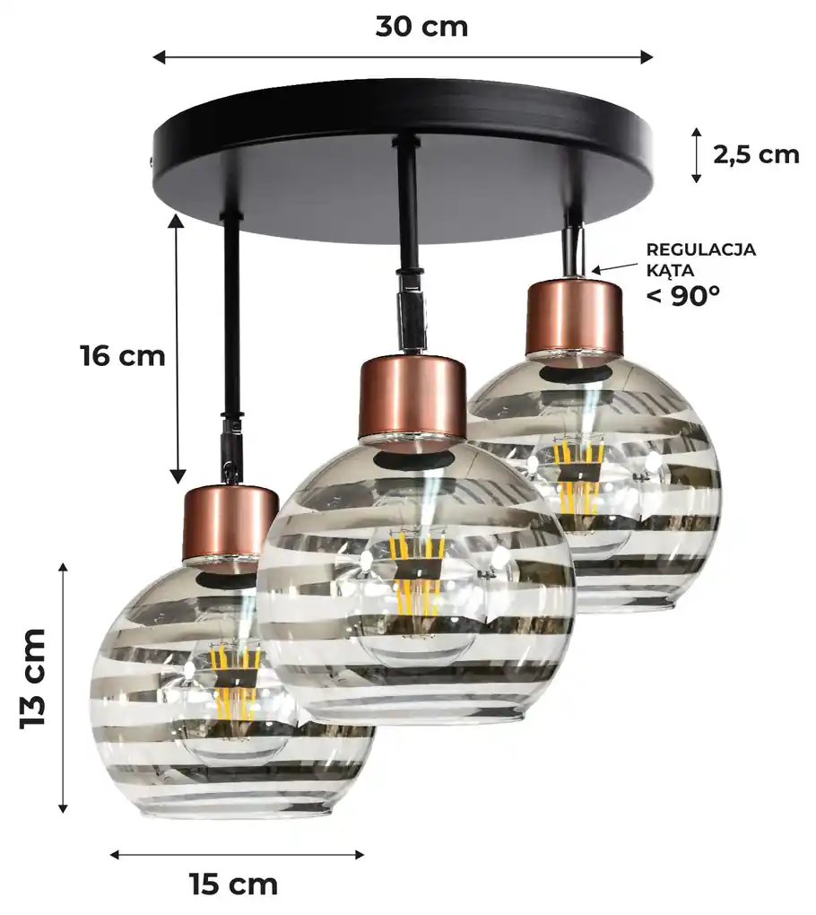 BERGE LED okrúhle stropné svietidlo 3xE27 GLASS BALL | BIANO