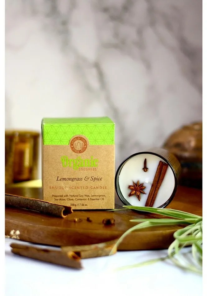 Organická vykurovacia sviečka Lemongrass & Spice 200 g v skle so zlatou fóliou