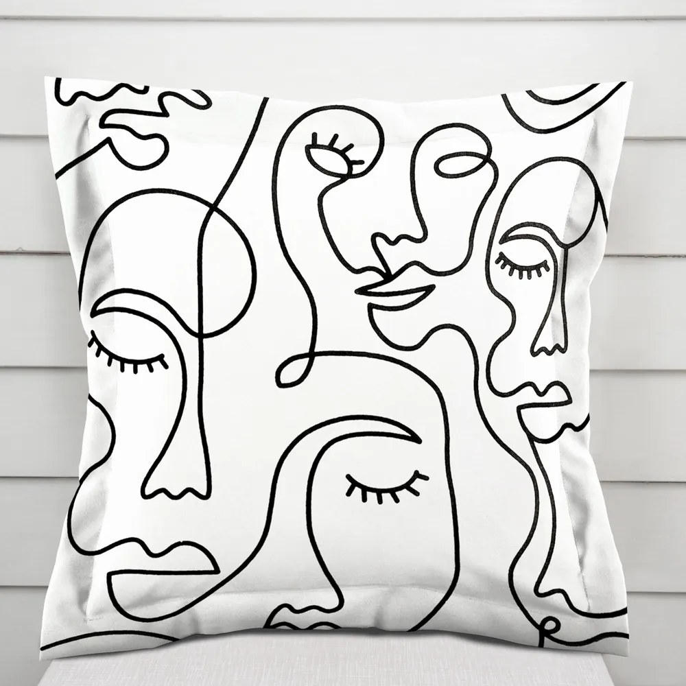 Biante Bavlnená obliečka na vankúš s lemom Sandra SA-570 Abstraktné tváre na bielom 45 x 45 cm