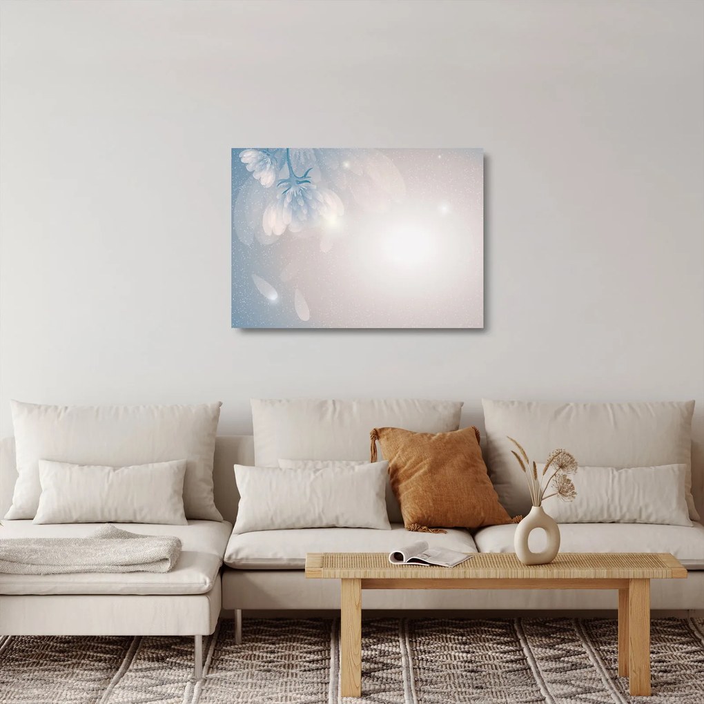 Sklenený obraz - Zasnežené kvety (70x50 cm)