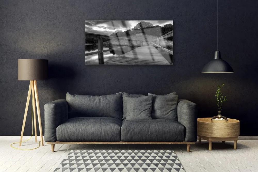 Obraz plexi Mólo čiernobiele jazero 100x50 cm