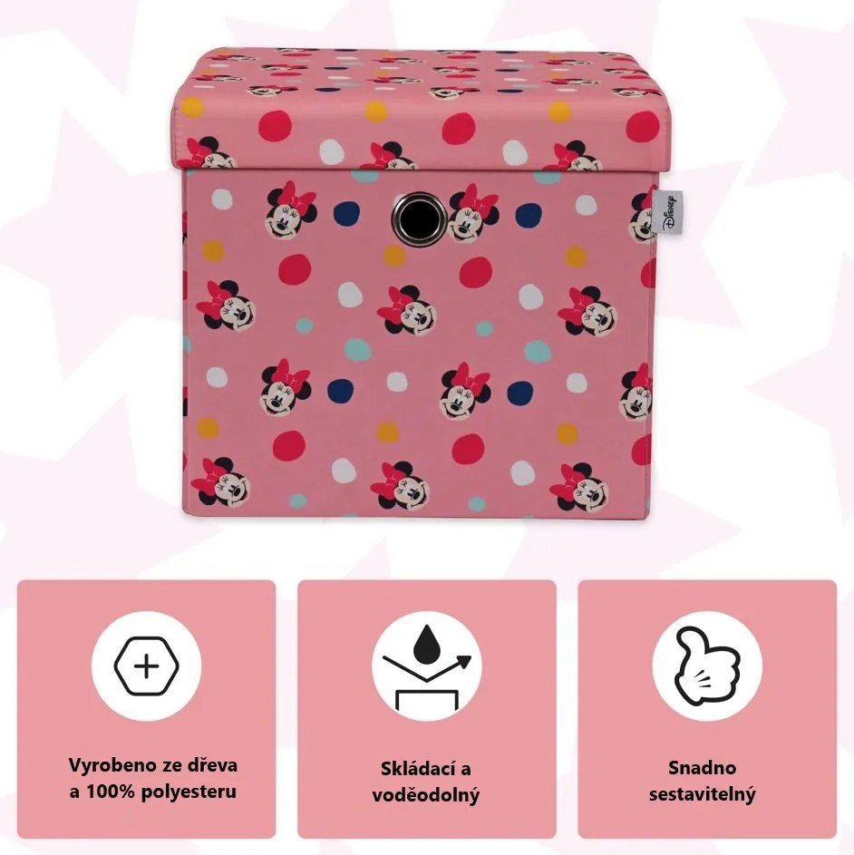 Taburet s úložným priestorom Myška Minnie - ružový