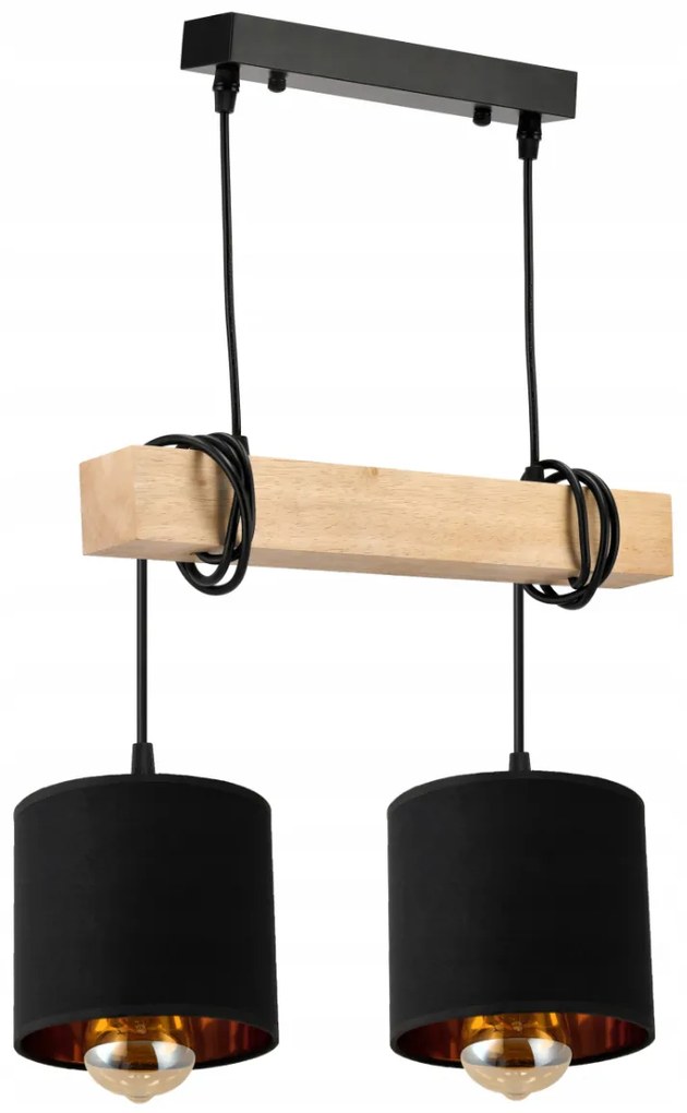 BERGE Závesné stropné svietidlo LED drevený trámový 2xE27 Luster Loft Lampshade Gold