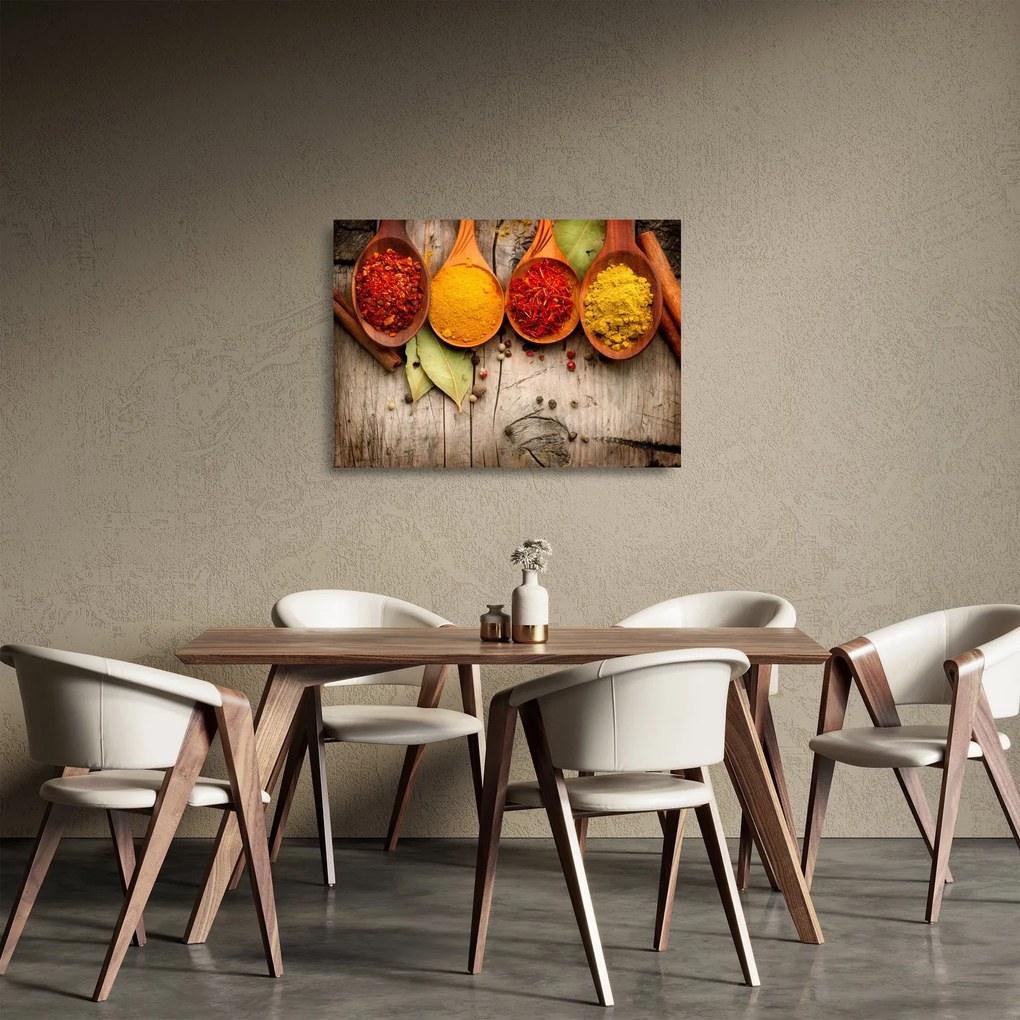 Sklenený obraz - Korenie na dreve (70x50 cm)