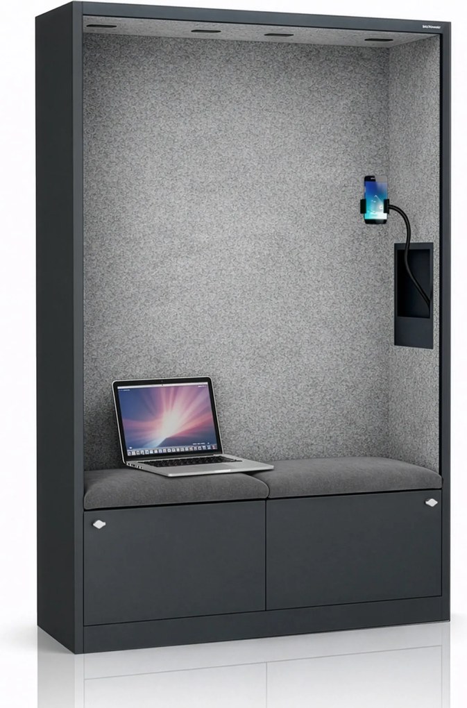 Akustická kabína SALLY MentalBox 1150 mm – antracitový korpus, sivé sedadlo