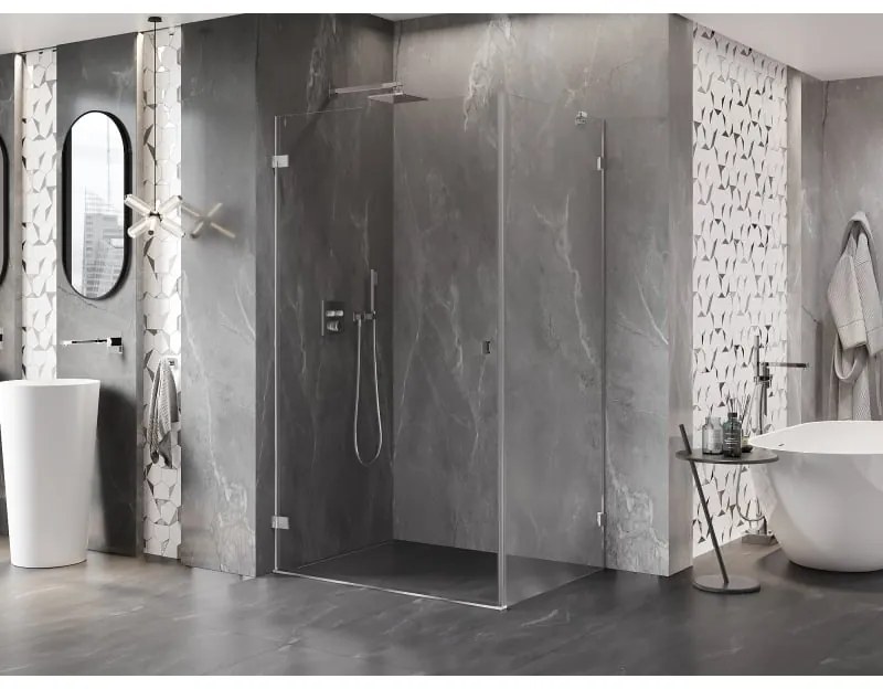 Mexen Lunar-B, výklopný sprchový kút ľavý 90 x 80 cm, 8mm číre sklo, chrómový profil, 832-090-080-01-00-L