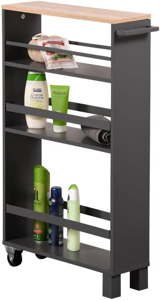 Kesper Mobilná zásuvná polička, policový diel, vozík, sivá, drevo, s držadlom