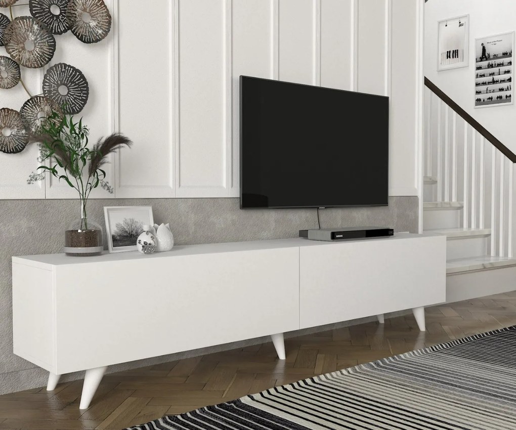 LEYNA V2 TV stolík na nožičkách, biely