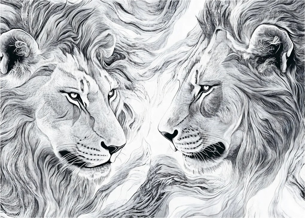 Obraz - Kreslené levie hlavy (70x50 cm)