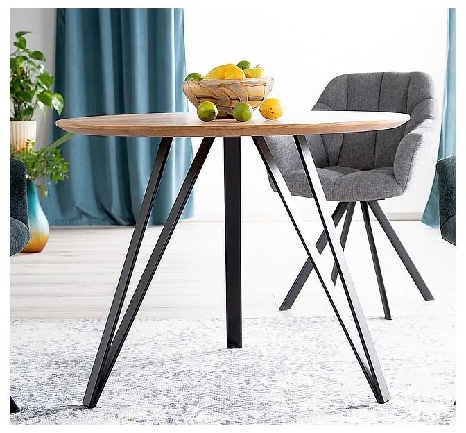 Jedálenský stôl Tetis, priemer 100 cm, dub / čierna