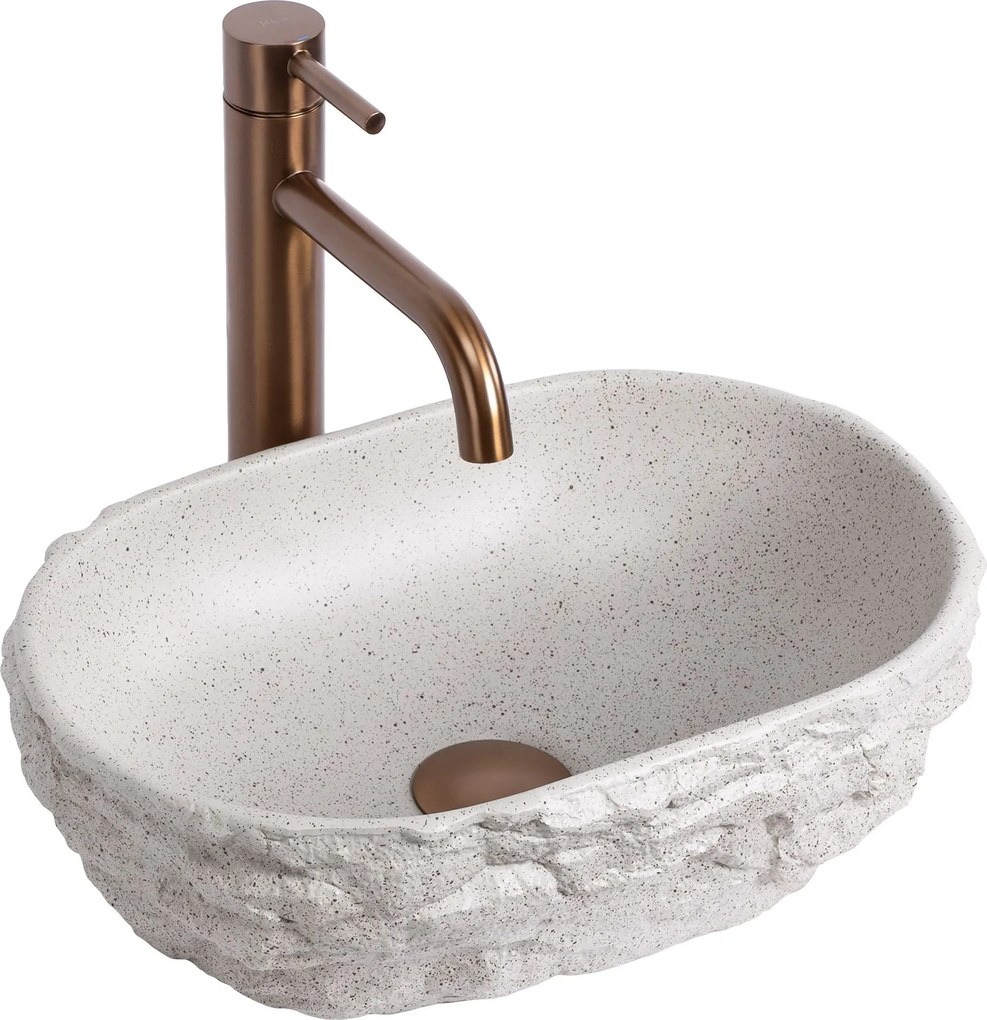 Rea Evora, oválne umývadlo na dosku, 375x255x120mm, béžová-imitácia kameňa, REA-U3225