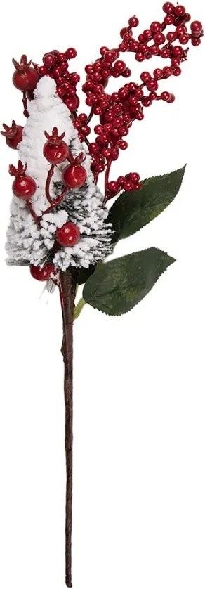Vianočné dekorácie zápich červené bobule a stromček - 9*8*36 cm