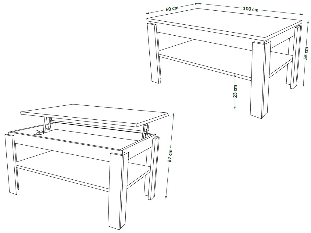 ASTI-P Dub Sonoma/Matná biela - moderný konferenčný stolík so zdvíhacou doskou