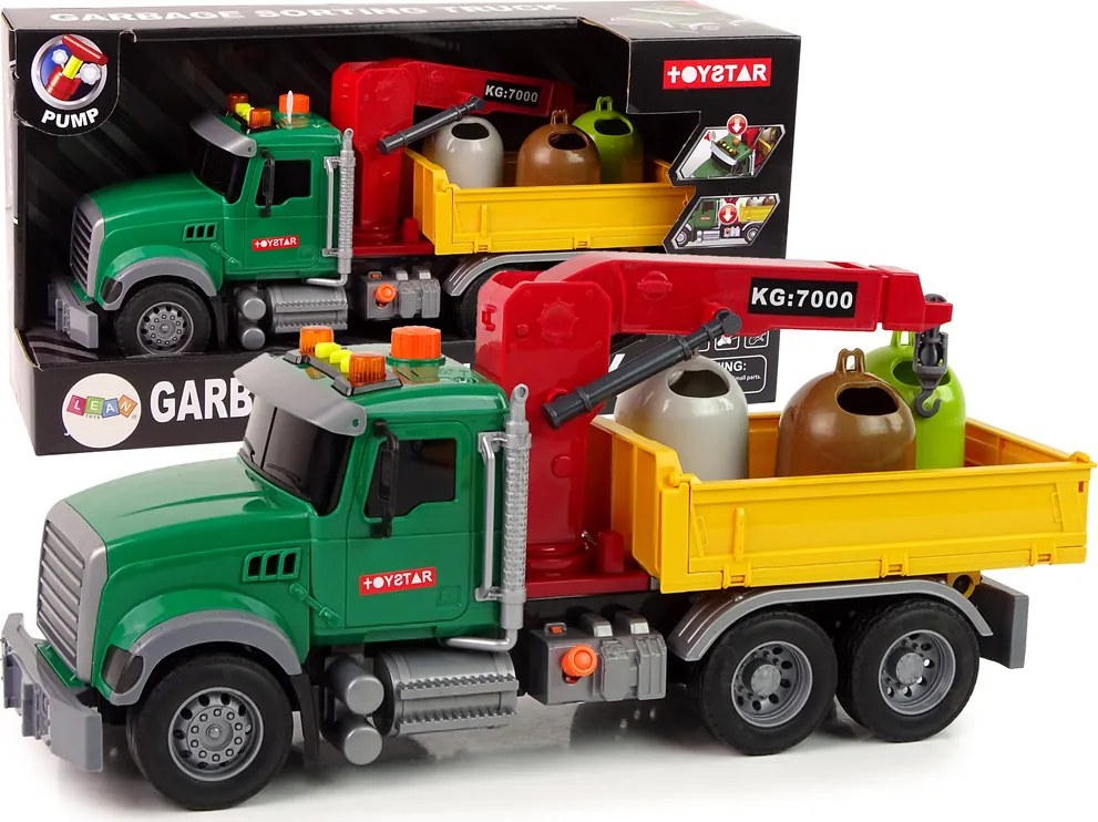 LEAN Toys Nákladné auto, žeriav, doprava, odpadkový kôš, zvuk