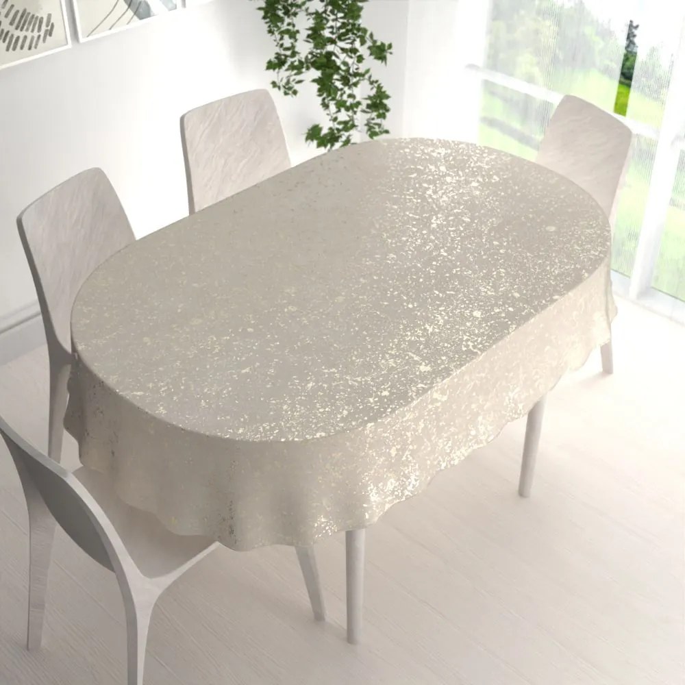 Biante Veľký zamatový oválny obrus Isabela IBL-001 Gold Design krémový 160x220 cm