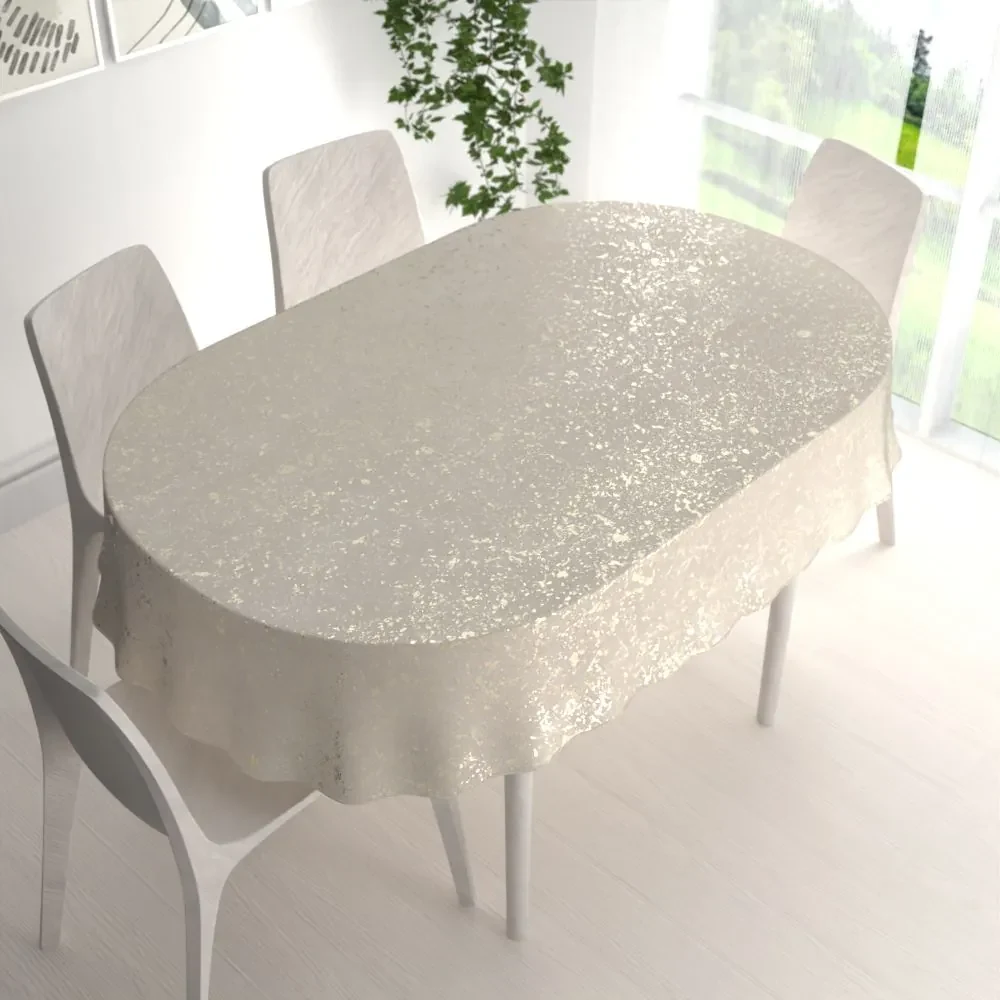 Biante Zamatový oválny obrus Isabela IBL-001 Gold Design krémový 120x200 cm
