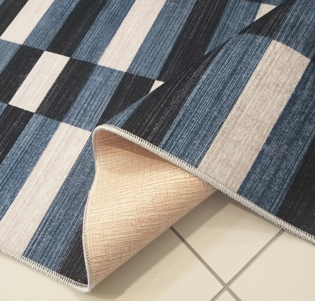 DY Modrý koberec s geometrickým vzorom Blanka 01 N Rozmer: 80x150 cm