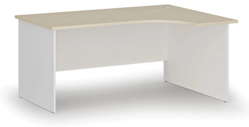 Rohový kancelársky písací stôl PRIMO WHITE, 160x120 cm, pravý, biela/breza