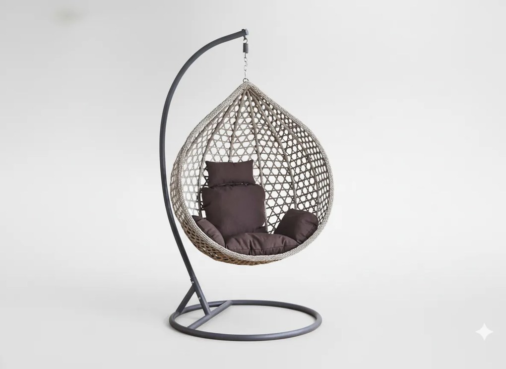 Garden Line ZÁVESNÁ STOLIČKA VEĽKOSŤ L ŠEDÁ, ŠEDÝ VANKÚŠ, TMAVOSEDÝ RÁM