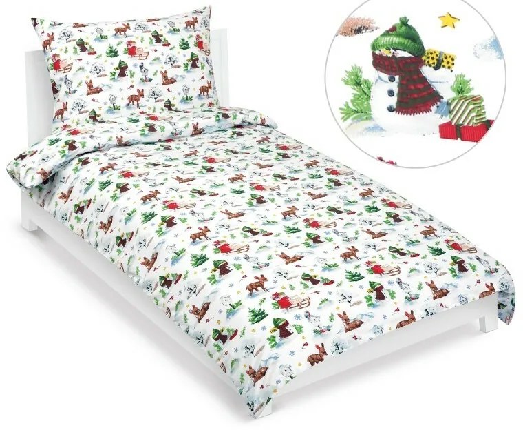 Bellatex Vianočné bavlnené obliečky Zvieratká v lese, 140 x 200 cm, 70 x 90 cm