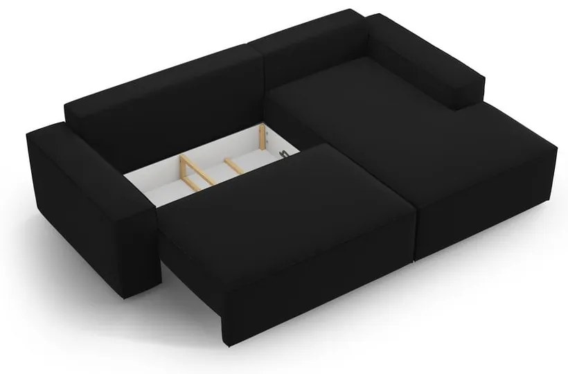 Čierna zamatová rozkladacia/s úložným priestorom rohová pohovka (pravý roh/s leňoškou) Jodie – Micadoni