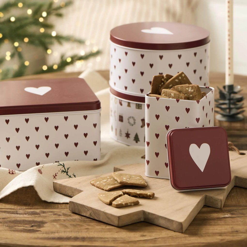 Ib Laursen Plechová dóza Hearts Tall Square