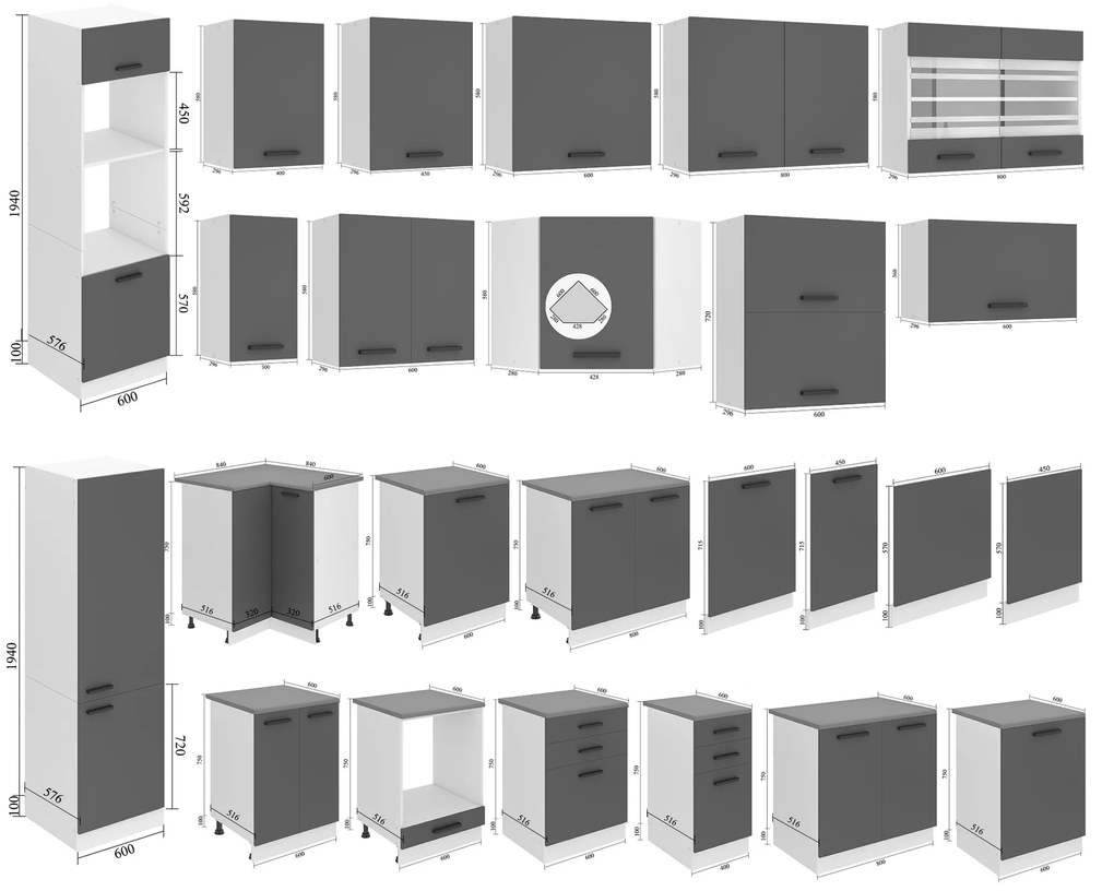 Kuchynská skrinka Belini Premium Full Version spodná 60 cm šedý mat s pracovnou doskou