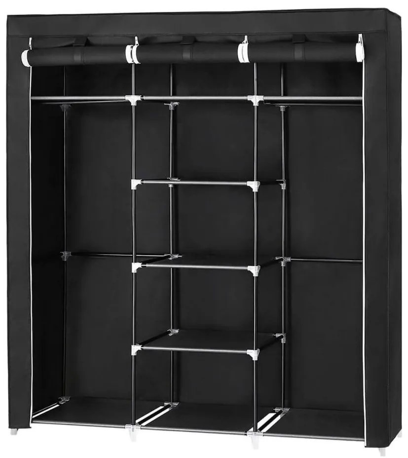 Úložná textilná skriňa s policami a vešiakovou tyčou MATIS 150x175 cm čierna