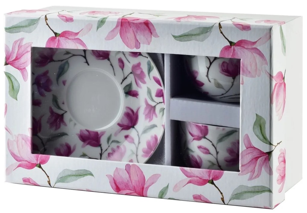 Porcelánová šálka s podšálkou Joy Pink 245 ml sada 2ks