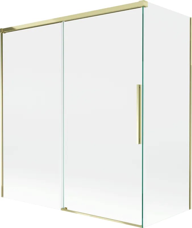 Mexen Rox, 2-krídlová posuvná vaňová zástena 150 + 70 x 150 cm, 8mm číre sklo, zlatý lesklý profil, 8C9-150-070-50-00