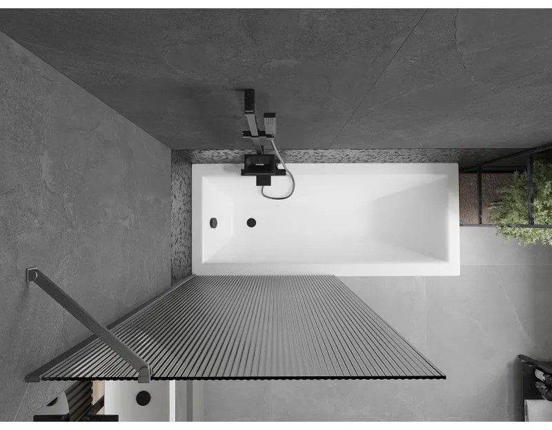 Mexen Next, 1-krídlová vaňová zástena 90 x 150 cm, 6mm sklo Ribs, brúsená grafitová, 895-090-000-00-09-66