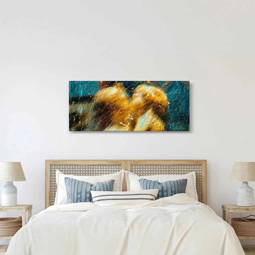 Obraz - Bozkávajúci sa anjeli (120x50 cm)