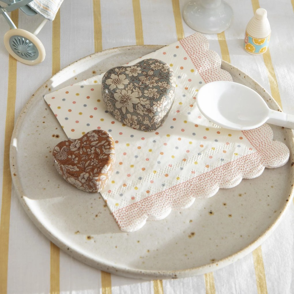 Maileg Plechová mini krabička Heart Blue/Ocher Blossom – set 2 ks
