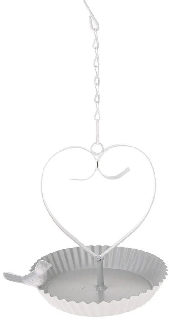 Závesné kovové kŕmidlo Bird´s heart biela, 18 x 21 cm