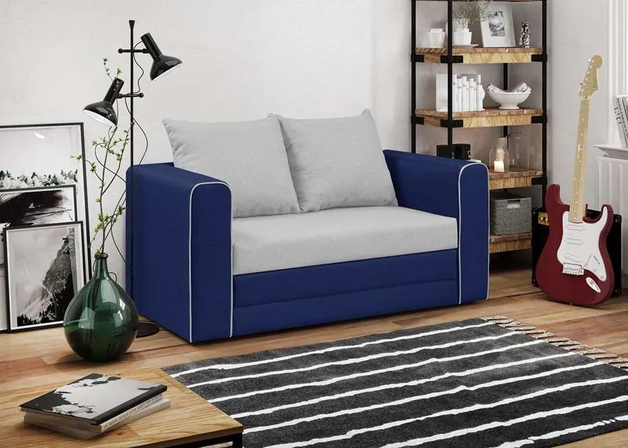 Pohovka pre 2 osoby s funkciou spania BELLA Krémovo-námornícka modrá