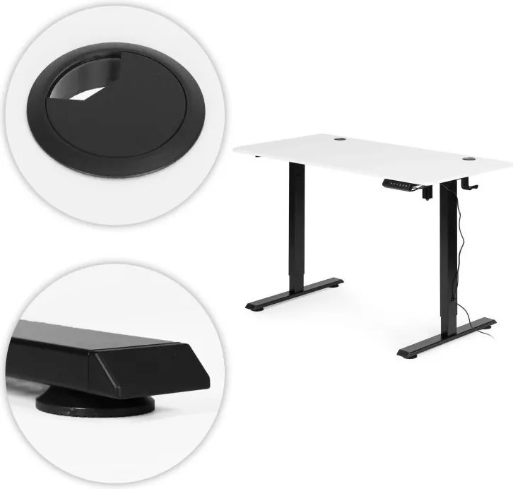 Elektrický nastaviteľný stôl 120 x 60 cm, nastaviteľná výška 72-117 cm, biely
