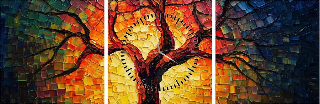 Obraz - Strom života v mozaike (s hodinami) (90x30 cm)