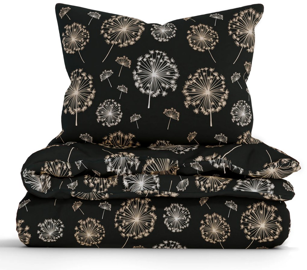 Predĺžené bavlnené obliečky Renforcé – Púpavy čierne