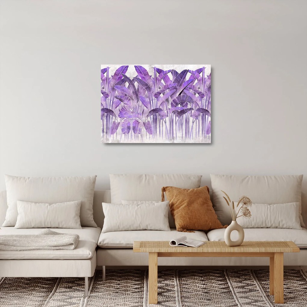 Sklenený obraz - Fialové listy v omietke (70x50 cm)